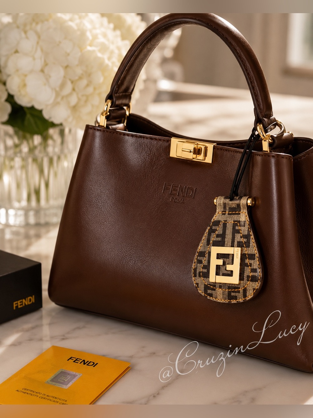 Fendi Zucca FF Canvas Bag Charm Phone Charm NWT Box & Tags Made in Italy